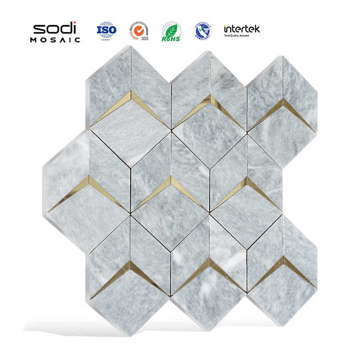 Hàng mới về Dễ dàng lắp đặt Gạch ốp tường bếp ốp tường gạch mosaic đá cẩm thạch xám vàng cho căn hộ