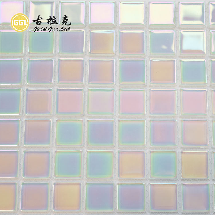Tấm Ốp Hồ Bơi Chất Lượng Cao Màu Trắng Cầu Vồng Bóng Kính Mosaic Trang Trí Tường