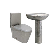 Bộ đồ vệ sinh khách sạn WC bằng sứ, bồn cầu liền khối và chậu rửa mặt, bồn cầu đặt chân cao cấp màu bạc