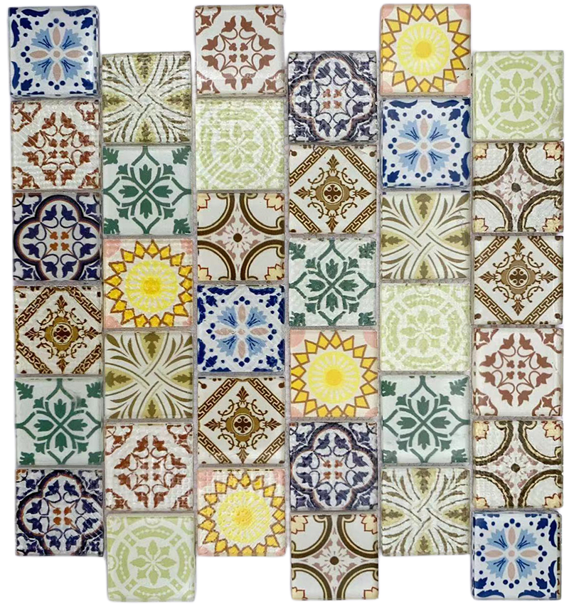 Gạch Mosaic Thủy Tinh Kiểu dáng in phun Phong cách Bohemian