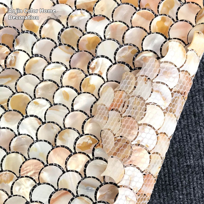 Gạch Mosaic Vỏ Sò Tự Nhiên Oshiva Ceramics Dạng Vảy Cá Thiết Kế Hiện Đại Chống Thấm Nước Bề Mặt Bóng Dùng Cho Tường Phòng Tắm Phòng Khách Tường Nền TV