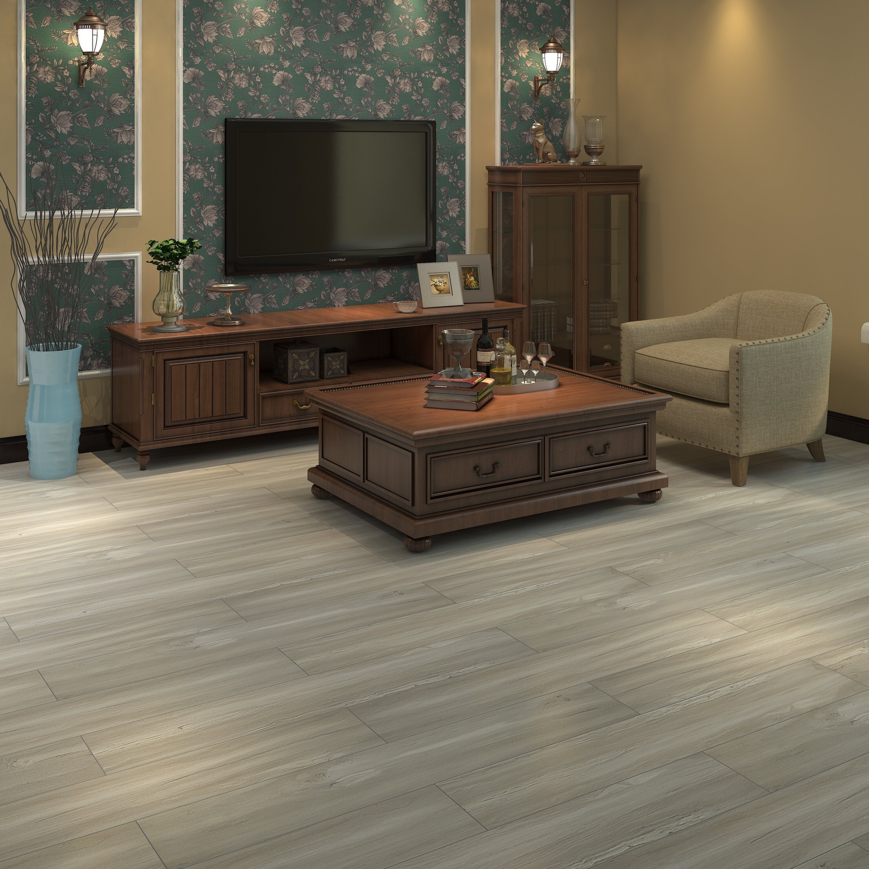 Sàn nhựa Tấm SPC Vinyl PVC Hèm khóa Chống nước Chống mài mòn Chống trượt Vân gỗ kiểu nhà máy