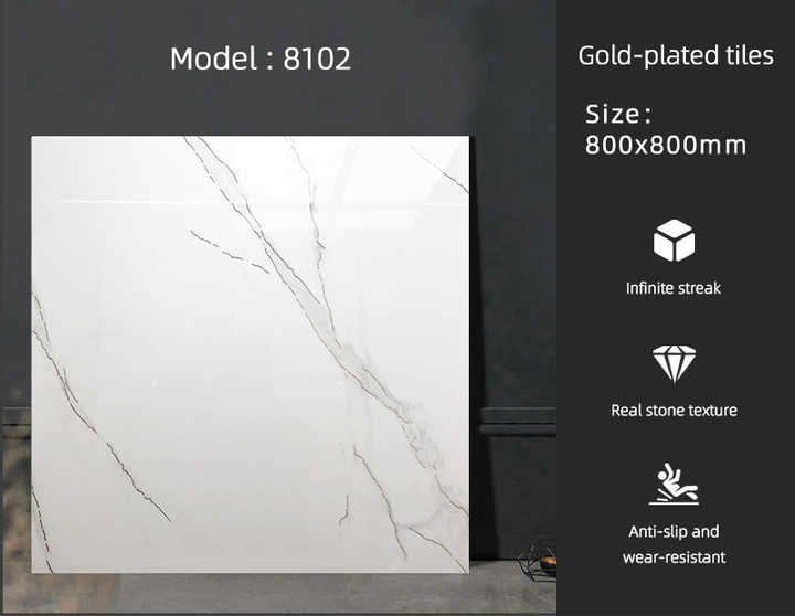 Nhà máy cung cấp gạch men Foshan, gạch lát sàn họa tiết đá cẩm thạch 80x80, đá vàng bóng, gạch lát sàn Carreaux cho sàn nhà