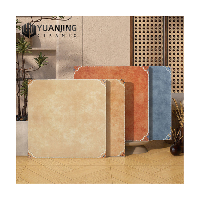 Gạch Rustic Đồng Quê Mỹ 600x600 Phong Cách Retro Cho Phòng Khách, Phòng Ăn, Có Họa Tiết Hoa Góc, Chống Trượt