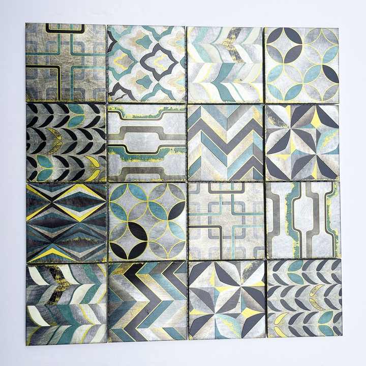 Gạch mosaic vuông phun kim loại 3D hiện đại bán buôn cho trang trí tường nội thất phòng tắm nhà bếp