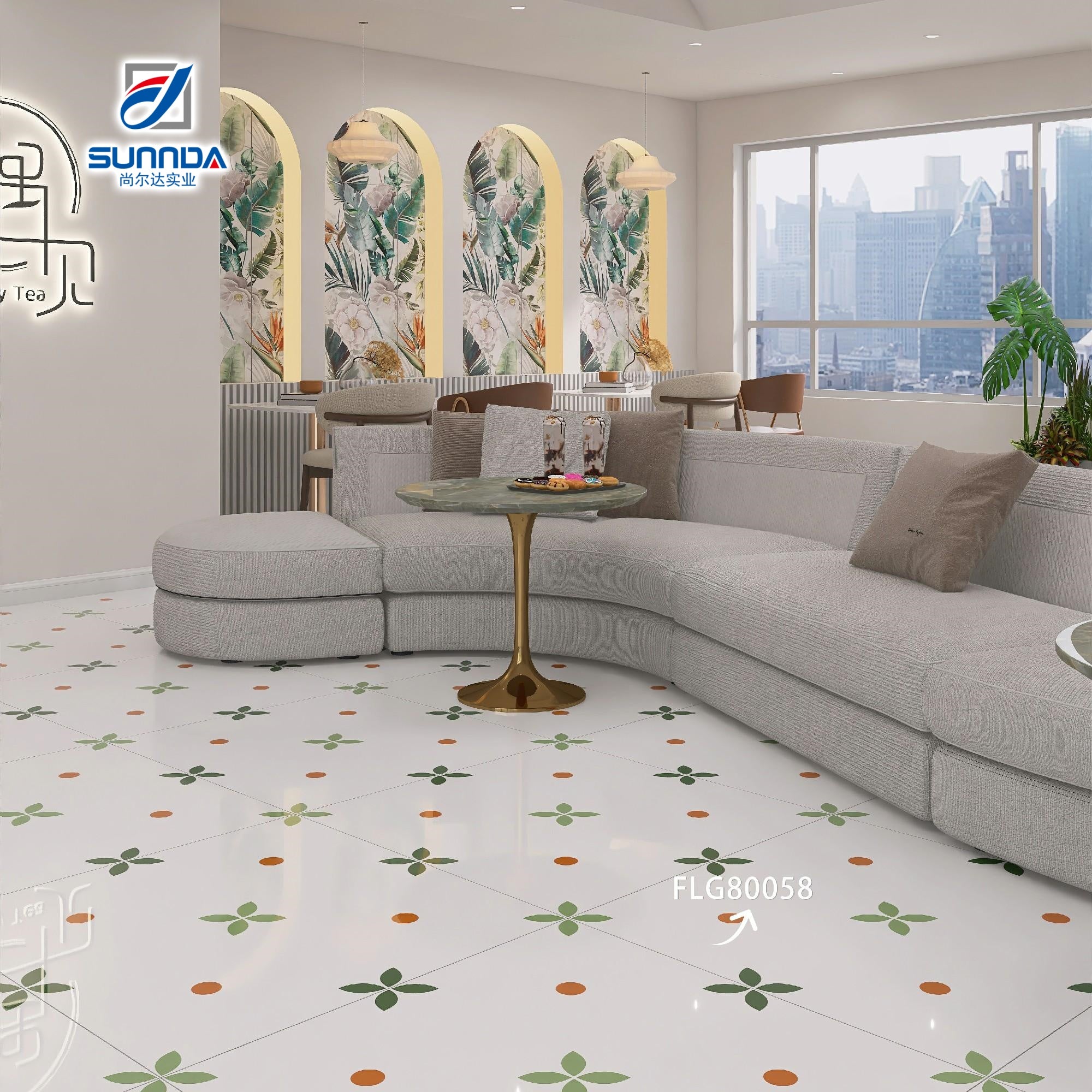 Gạch lát nền Porcelain bóng và mờ hoạ tiết hoa 60x60 80x80, Gạch Ceramic tráng men trang trí nhà cửa đầy màu sắc