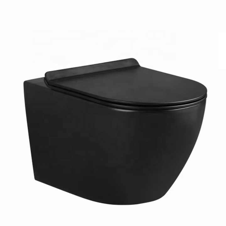 Bồn cầu treo tường bằng sứ màu đen mờ chịu nhiệt một lần không viền