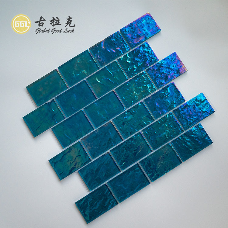 Gạch Ốp Tường Mosaic Thủy Tinh Pha Lê Dạng Thẻ Óng Ánh Xanh Dương Dùng Trang Trí Hồ Bơi & Phòng Tắm