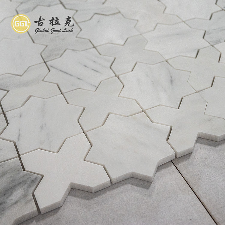 Gạch Mosaic Hình Ngôi Sao Chữ Thập Đá Cẩm Thạch Trắng Trung Quốc Mới Tường Nền Ban Công Nhà Vệ Sinh Sàn