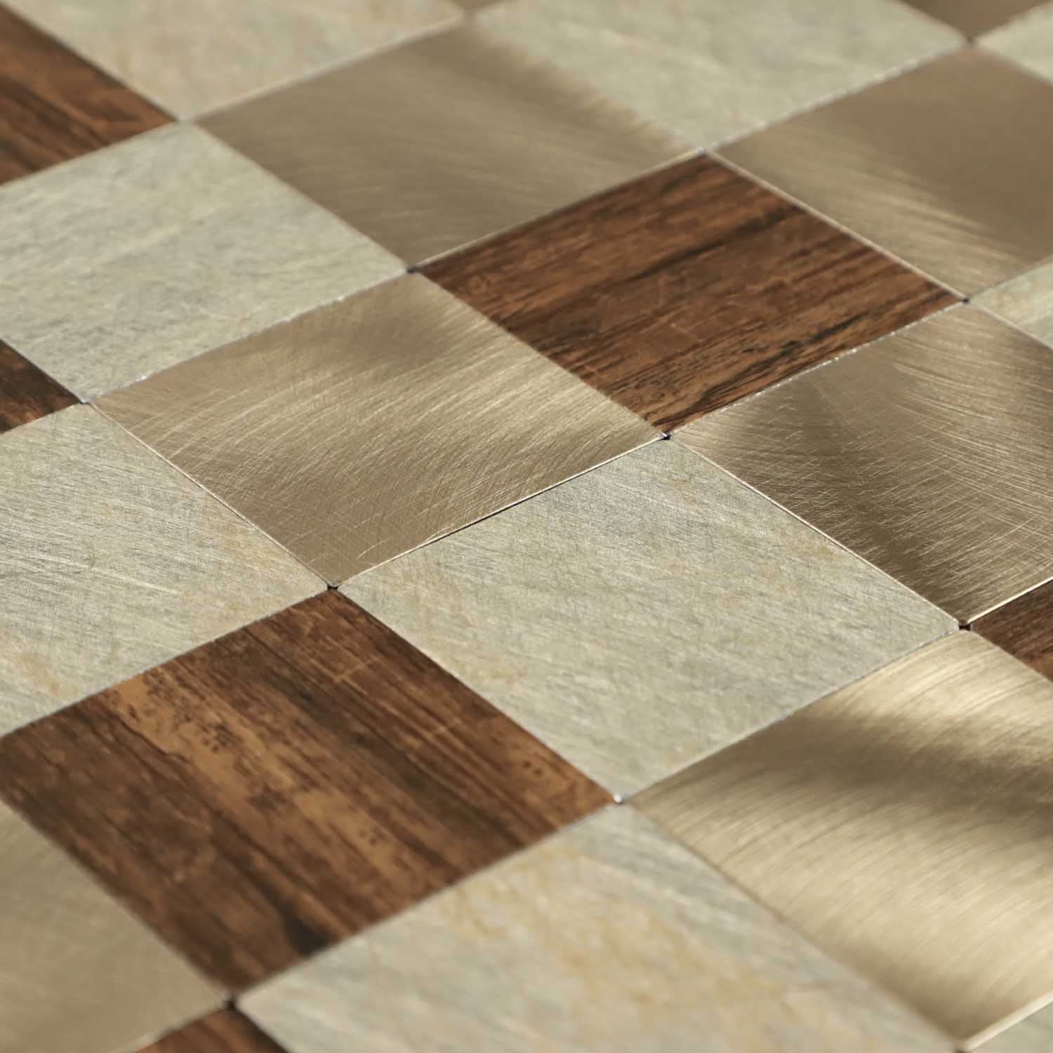 Gạch Mosaic Bóc Dán Ốp Tường Bếp Hình Vuông Vân Gỗ Với Nhôm
