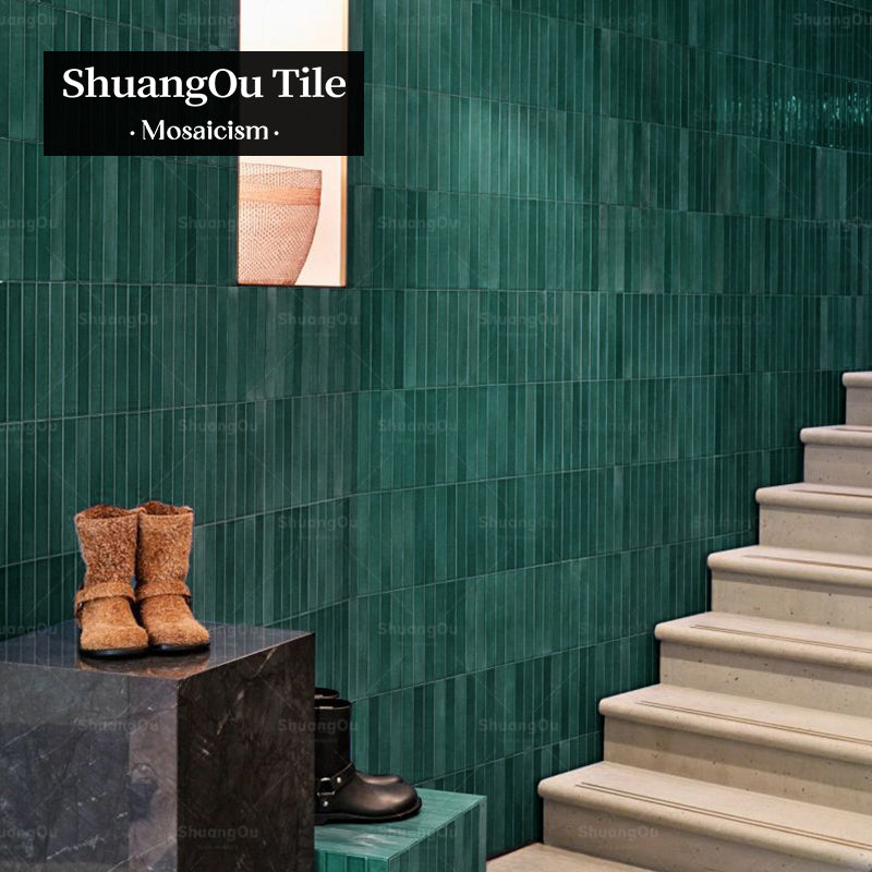 Gạch Mosaic Gốm Sứ Dải Men Ngón Tay Xanh Sóng Bạc Ánh Sáng Biển Trang Trí Tường Phòng Tắm, Bếp, Gia Đình, Nhà Hàng