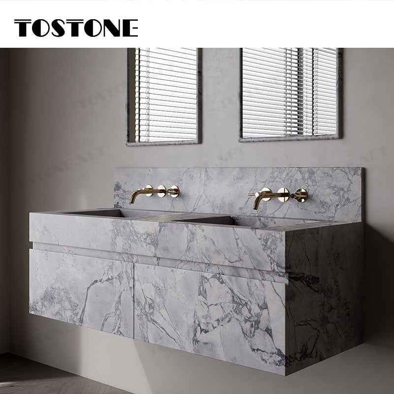 Tostone Mặt Bàn Lavabo Gắn Tường Bằng Đá Quartzite Xám Vân Bụng Cá Tự Nhiên Đẹp Cho Nội Thất Tùy Chỉnh Phòng Vệ Sinh Khách