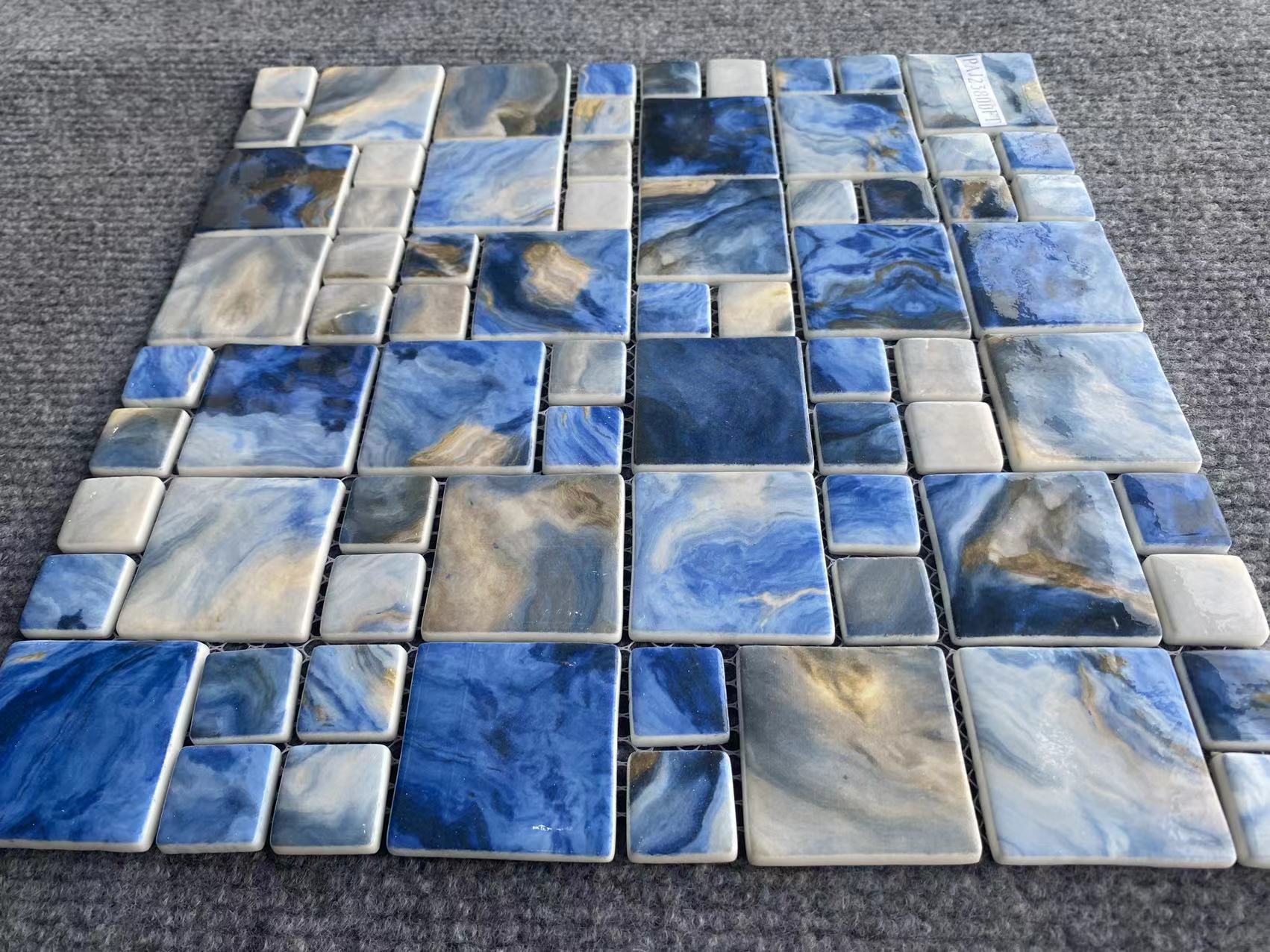 Gạch mosaic gốm sứ xanh lam và thủy tinh phát sáng chất lượng cao cấp công nghiệp