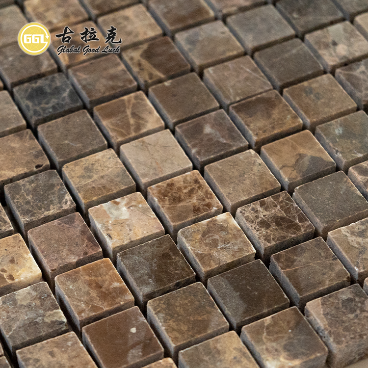 Gạch mosaic đá cẩm thạch Emperador Dark màu nâu hình vuông phong cách cà phê Tây Ban Nha dùng cho trang trí tường sàn, giá xuất xưởng, thiết kế cổ điển.