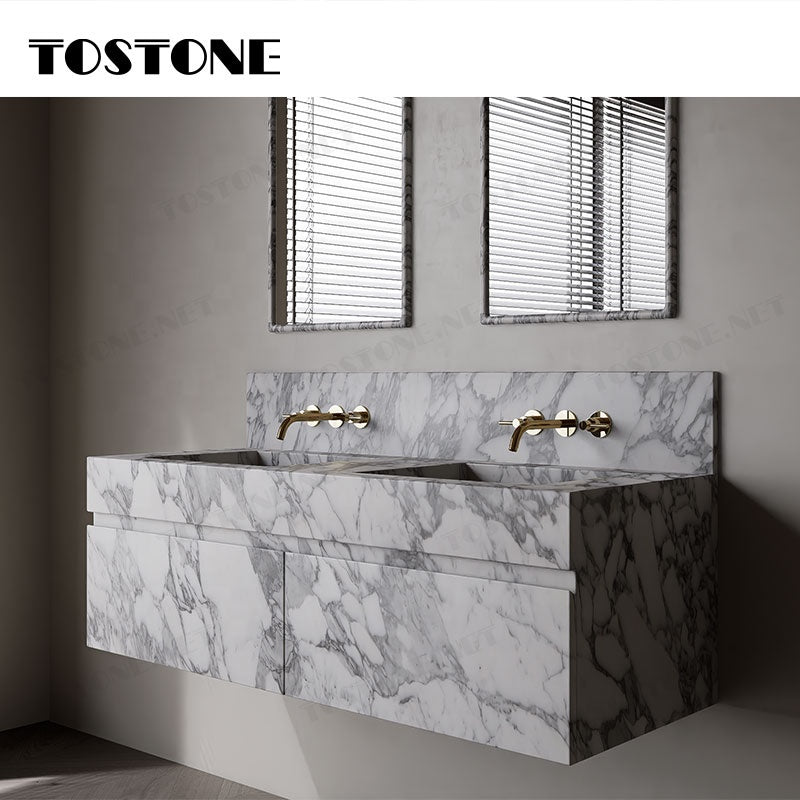 Tostone Mặt bàn lavabo phòng tắm gắn tường bằng đá cẩm thạch Arabescato Corchia tự nhiên đẹp dành cho nội thất tùy chỉnh hiện đại sang trọng