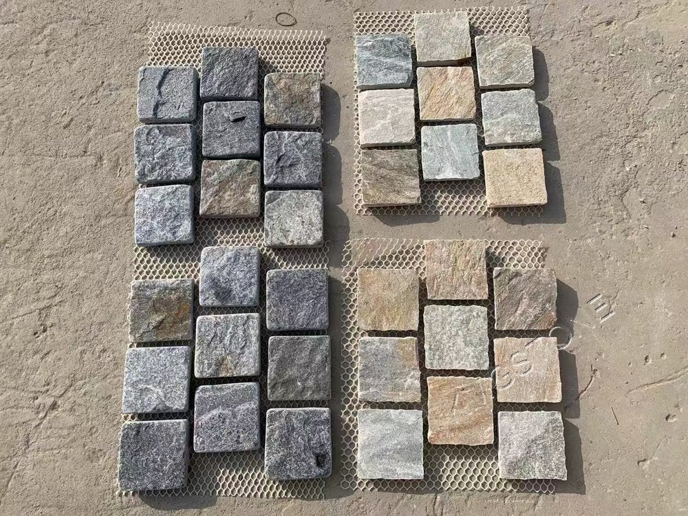 Đá Phiến Chẻ Tự Nhiên Dạng Lưới Lát Sân Kiểu Đá Cuội, Hỗn Hợp Cổ Điển Màu Cà Phê Dùng Ngoài Trời