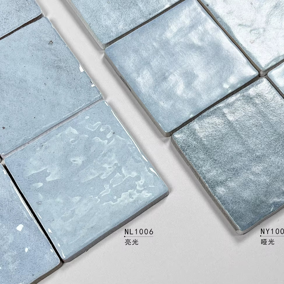 Gạch ốp tường thủ công vitrified phong cách Pháp 100x100mm, thiết kế màu kem bóng mờ