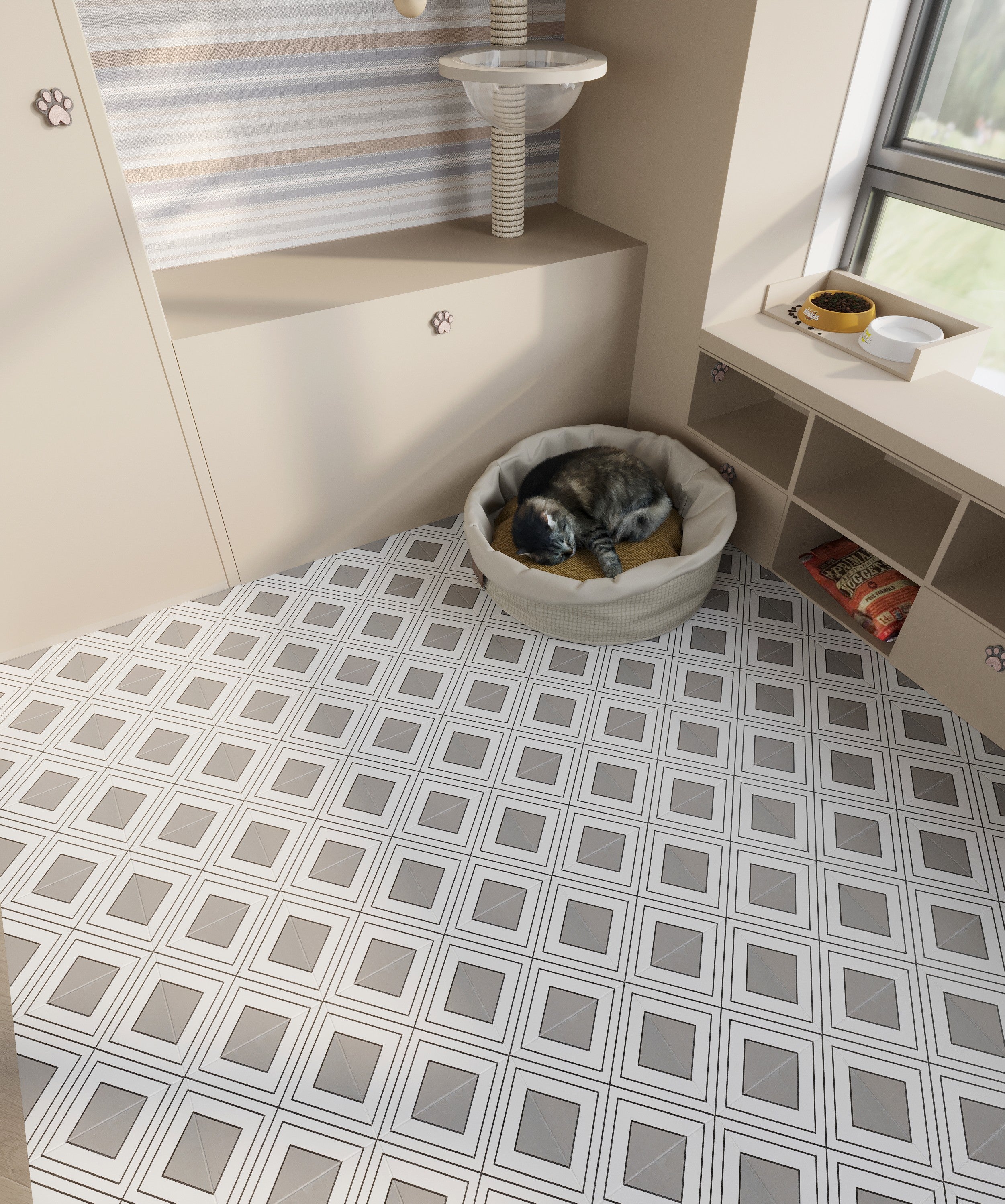 Gạch Lát Nền Sứ Bán Mờ Thỏ Trắng 200x200mm Thiết Kế Hiện Đại Vân Gạch Nung Dùng Cho Tường Nội Thất & Trường Học