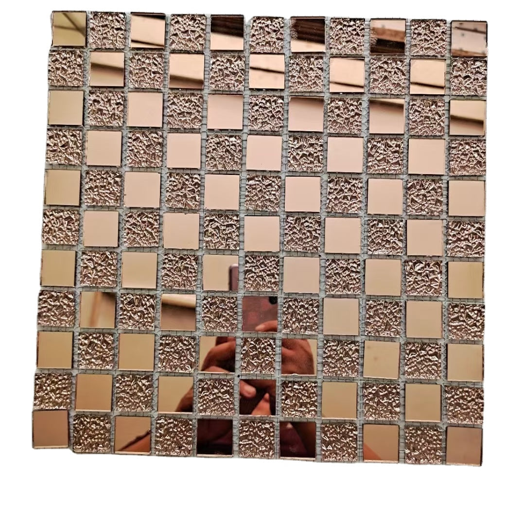 Gạch kính mosaic pha lê vàng óng Gạch mosaic kính gương màu vàng Giá xuất xưởng