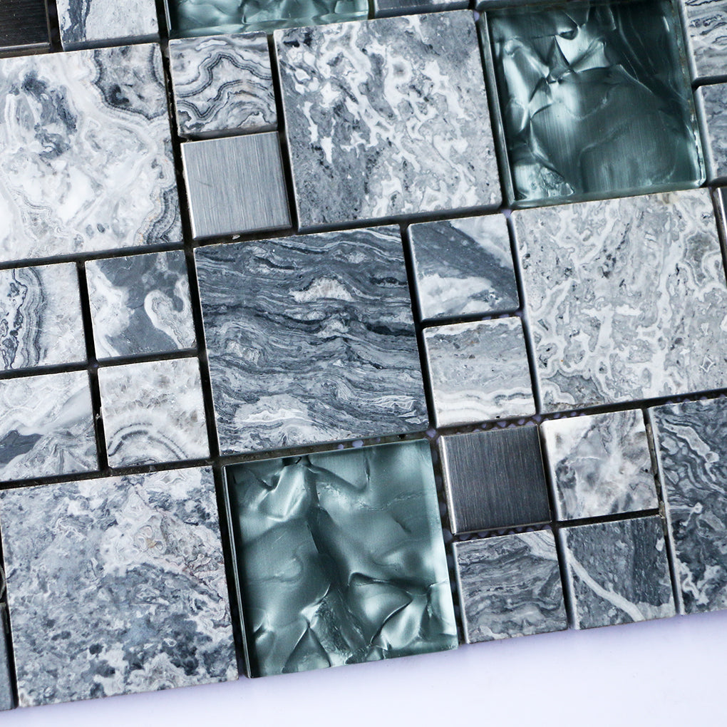 Gạch Mosaic Hỗn Hợp Kính, Đá Cẩm Thạch, Kim Loại Mảnh Nhỏ Lớn Phong Cách Hiện Đại