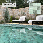 Nhà máy cung cấp Gạch mosaic hồ bơi xanh lá cây cho phòng tắm khách sạn, chống trượt, cảnh quan, nội thất hồ bơi, gạch mosaic sứ cho hồ bơi spa
