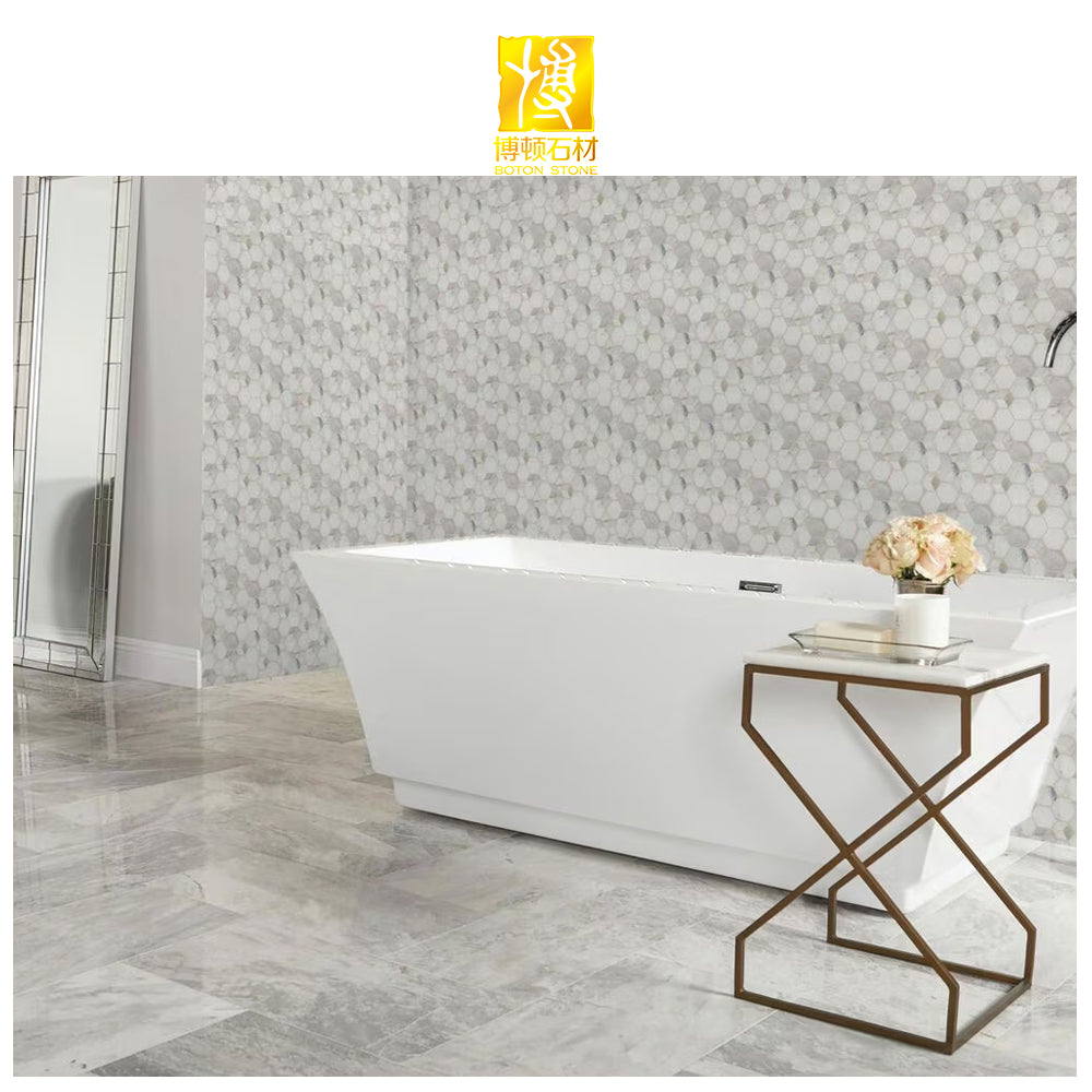 BOTON STONE Gạch Mosaic Đá Cẩm Thạch Carrara Trắng Ý Hình Lồng Đèn Ốp Tường