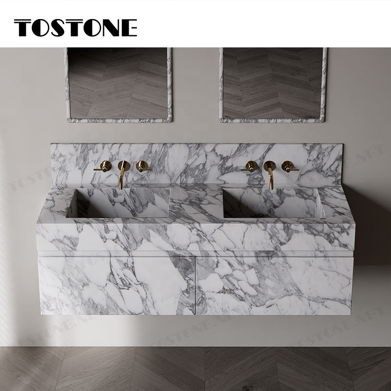 Tostone Mặt bàn lavabo phòng tắm gắn tường bằng đá cẩm thạch Arabescato Corchia tự nhiên đẹp dành cho nội thất tùy chỉnh hiện đại sang trọng