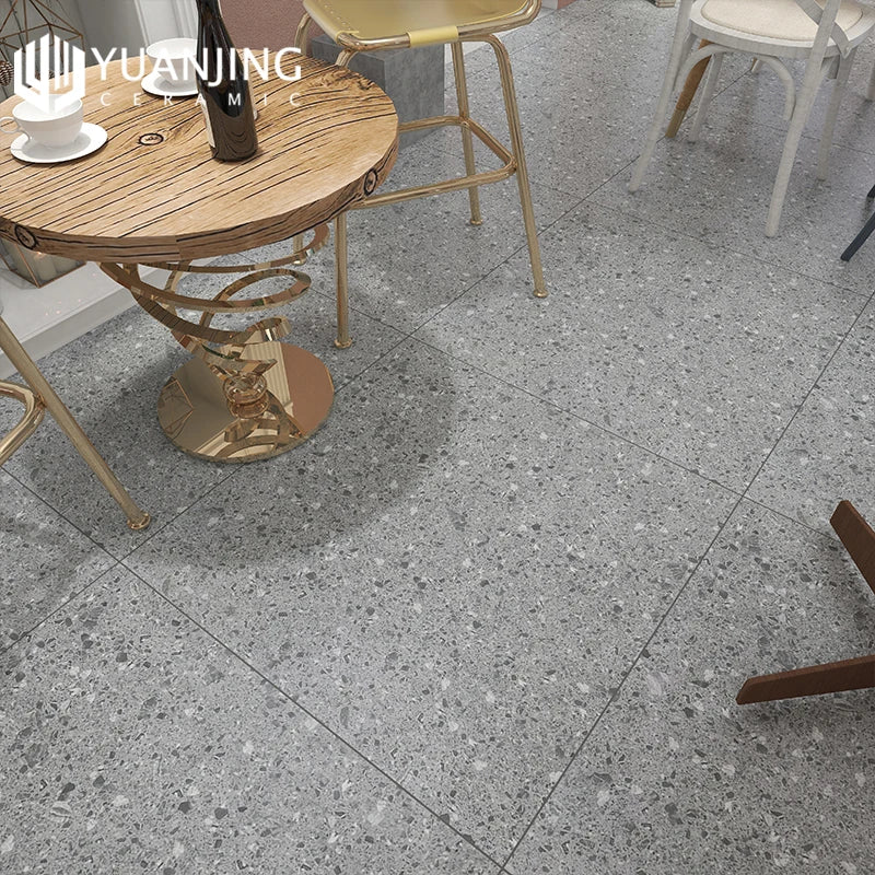 Gạch lát sàn chống trượt sứ vân Terrazzo Xám mờ 800x800mm cho Phòng tắm, Phòng khách, Ban công, Sân vườn