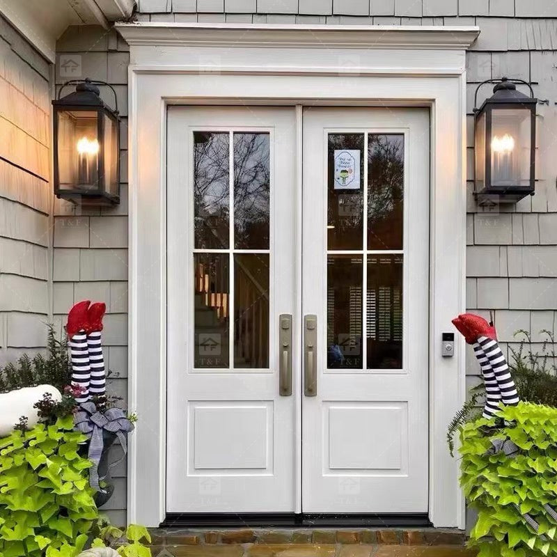 Cửa Chính Hiện Đại Chống Trộm Phong Cách Pháp, Kính Cường Lực Hai Lớp, Hợp Kim Nhôm & Gỗ Màu Đen Dành Cho Biệt Thự