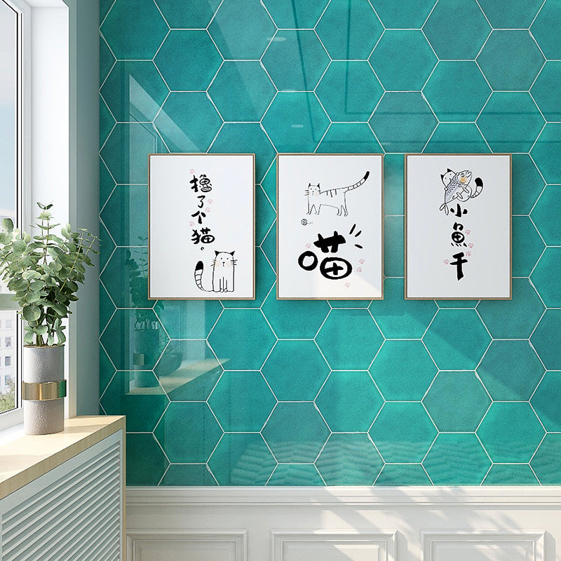 Gạch men/sứ ốp tường thủ công hình lục giác 230x200mm phong cách Bắc Âu bóng vân rạn băng đơn giản cho Bếp, Phòng tắm, Toilet