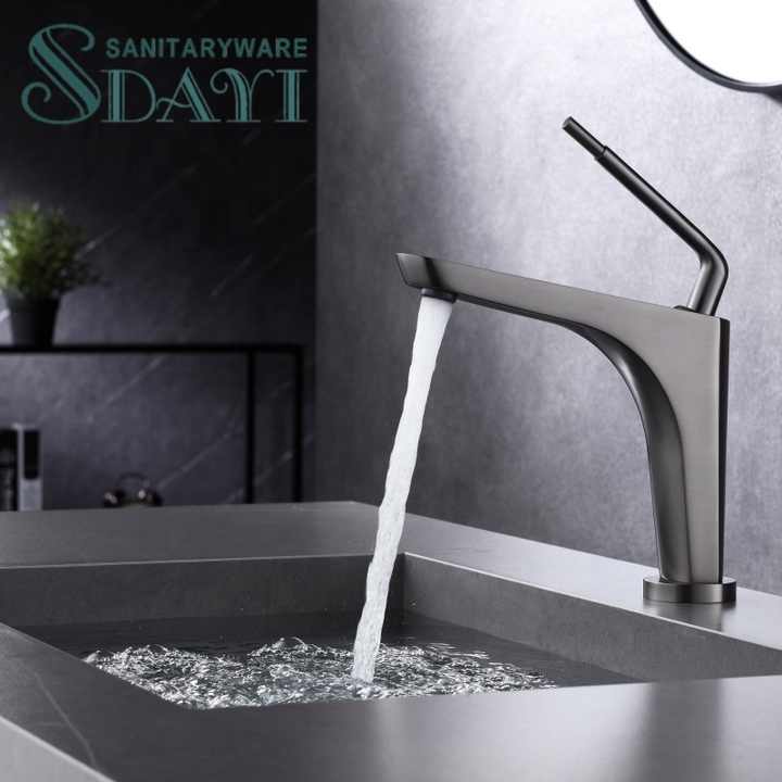 Vòi chậu rửa bằng đồng thau nóng lạnh màu xám súng hiện đại SDAYI, lỗ đơn, lắp đặt trên sàn, vòi lavabo phòng tắm