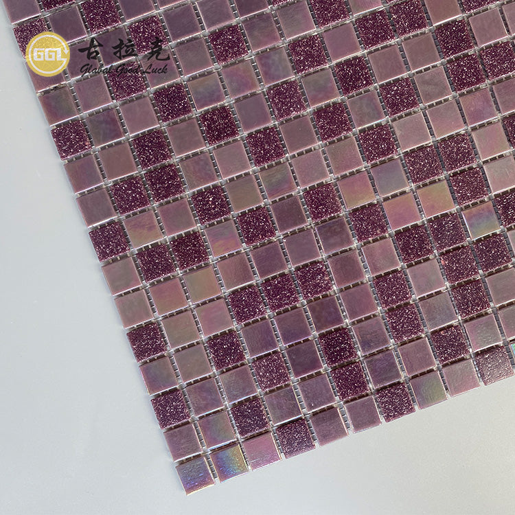 Gạch Mosaic Kính Kim Tuyến Tím Đỏ Cao Cấp Hình Vuông Nhỏ Dùng Để Trang Trí Tường Khách Sạn, Spa, Hồ Bơi