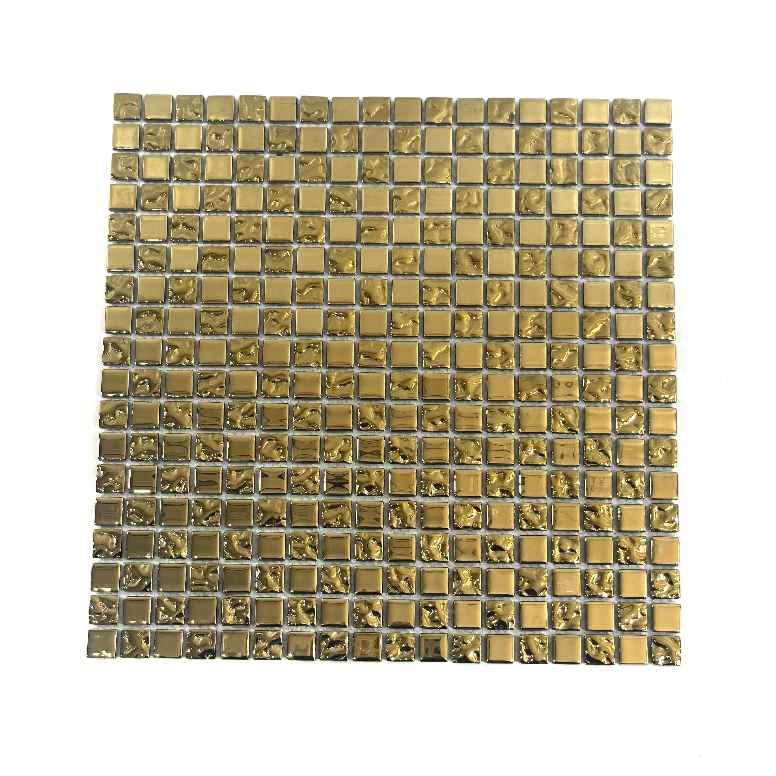 Sỉ nhà máy Gạch Mosaic Thủy Tinh Ốp Tường Trang Trí Họa Tiết Tranh Tường Mạ Điện Vàng Bóng dùng cho Trang Trí Tường Bếp