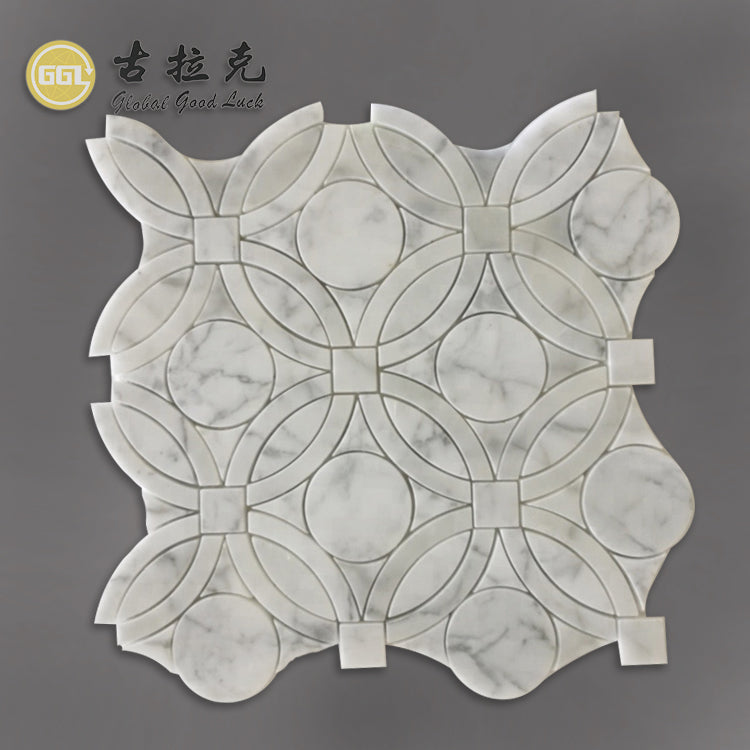 Gạch mosaic hình tròn bằng đá cẩm thạch trắng Calacatta thiết kế sang trọng dành cho thiết kế nội thất