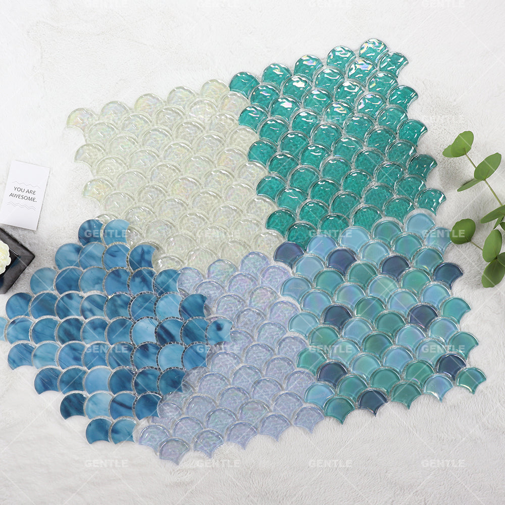 Gạch Ốp Tường Nội Thất Mosaic Xanh Óng Ánh Trang Trí Bếp Phòng Tắm Dự Án Khách Sạn