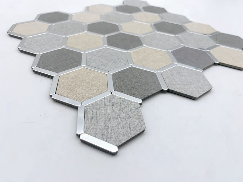 Bán buôn Gạch mosaic ốp tường đá tự dán hình lục giác kim loại pha màu