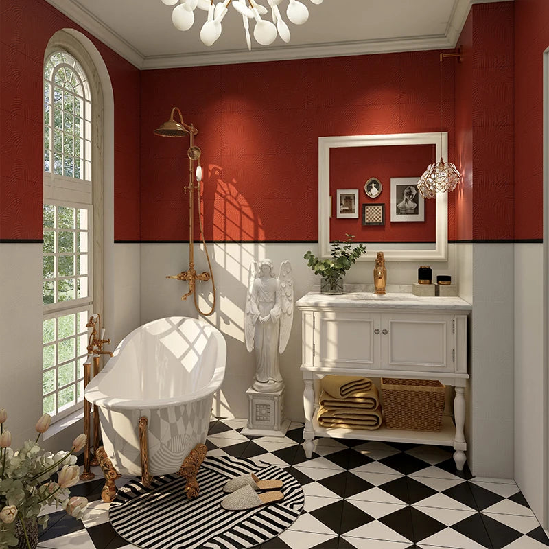 Gạch ốp tường sứ vân gạch kỹ thuật số bóng, đỏ thuần, 30x60cm, bề mặt trơn, dùng cho nhà bếp và phòng tắm