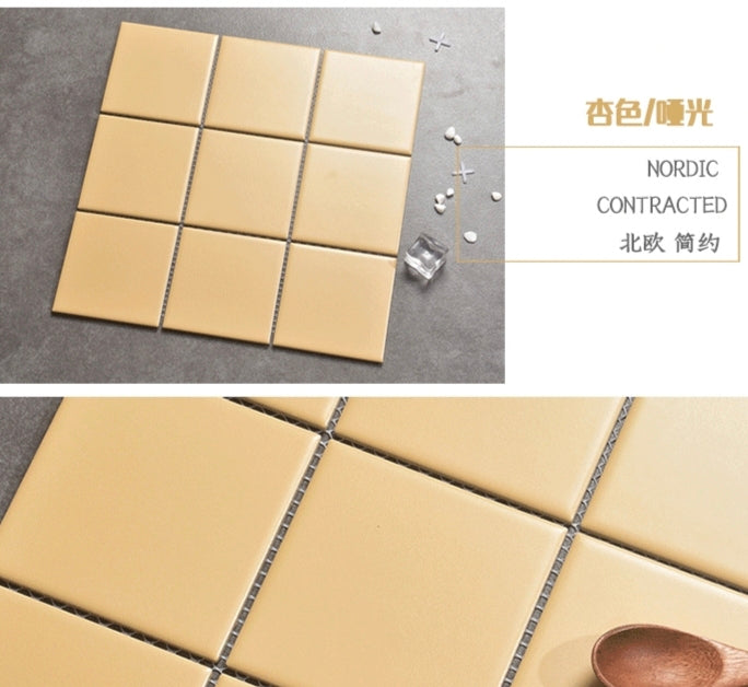 Gạch Mosaic Sứ Tráng Men Màu Đất Mờ Gắn Lưới 10x10 Ốp Tường Trang Trí Trong Nhà 300x300mm