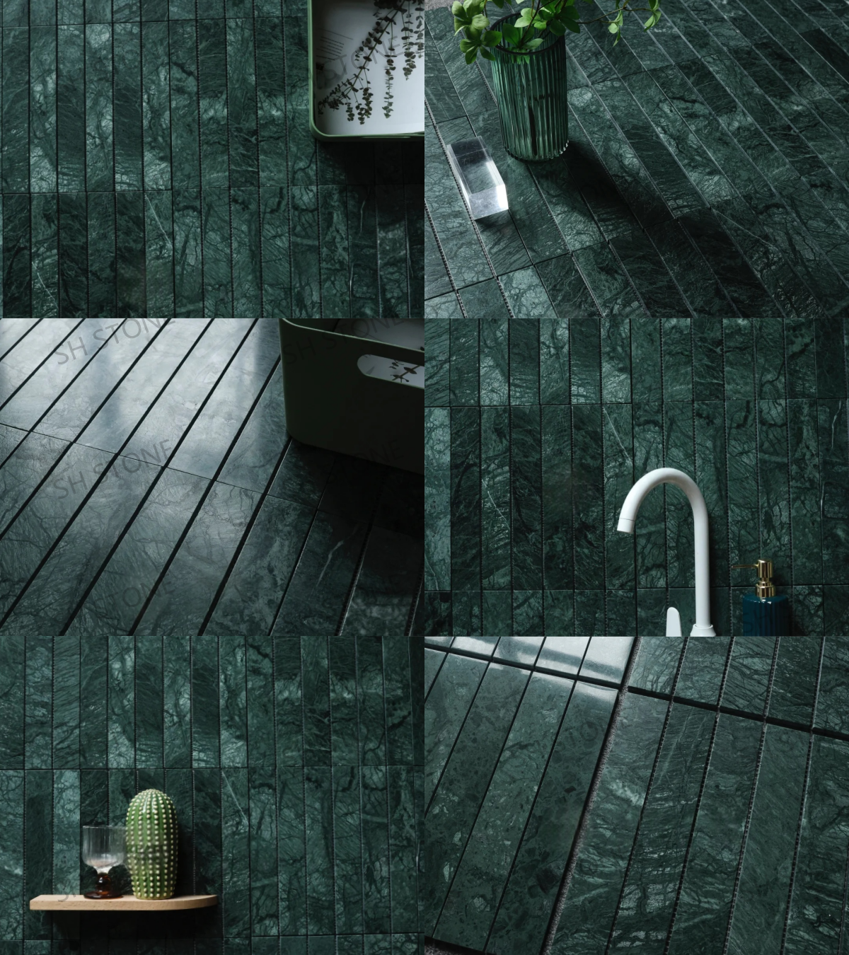 SH STONE Gạch Mosaic Đá Cẩm Thạch Tự Nhiên Tùy Chỉnh, Hoa Văn Cắt Tia Nước Xanh Guatemala Dùng Cho Nền Trang Trí Hồ Bơi