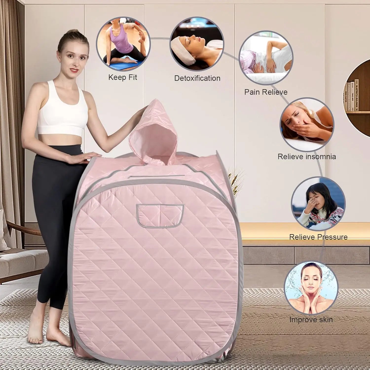 Smartmak Sauna Toan Than Di Dong 2L US Plug Dieu Tu Xa