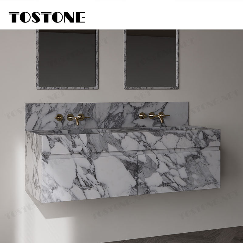 Tostone Tủ lavabo đá cẩm thạch sang trọng Arabescato Trắng bán chạy dành cho trang trí nội thất phòng tắm, nhà vệ sinh tại nhà ở hiện đại, biệt thự, khách sạn