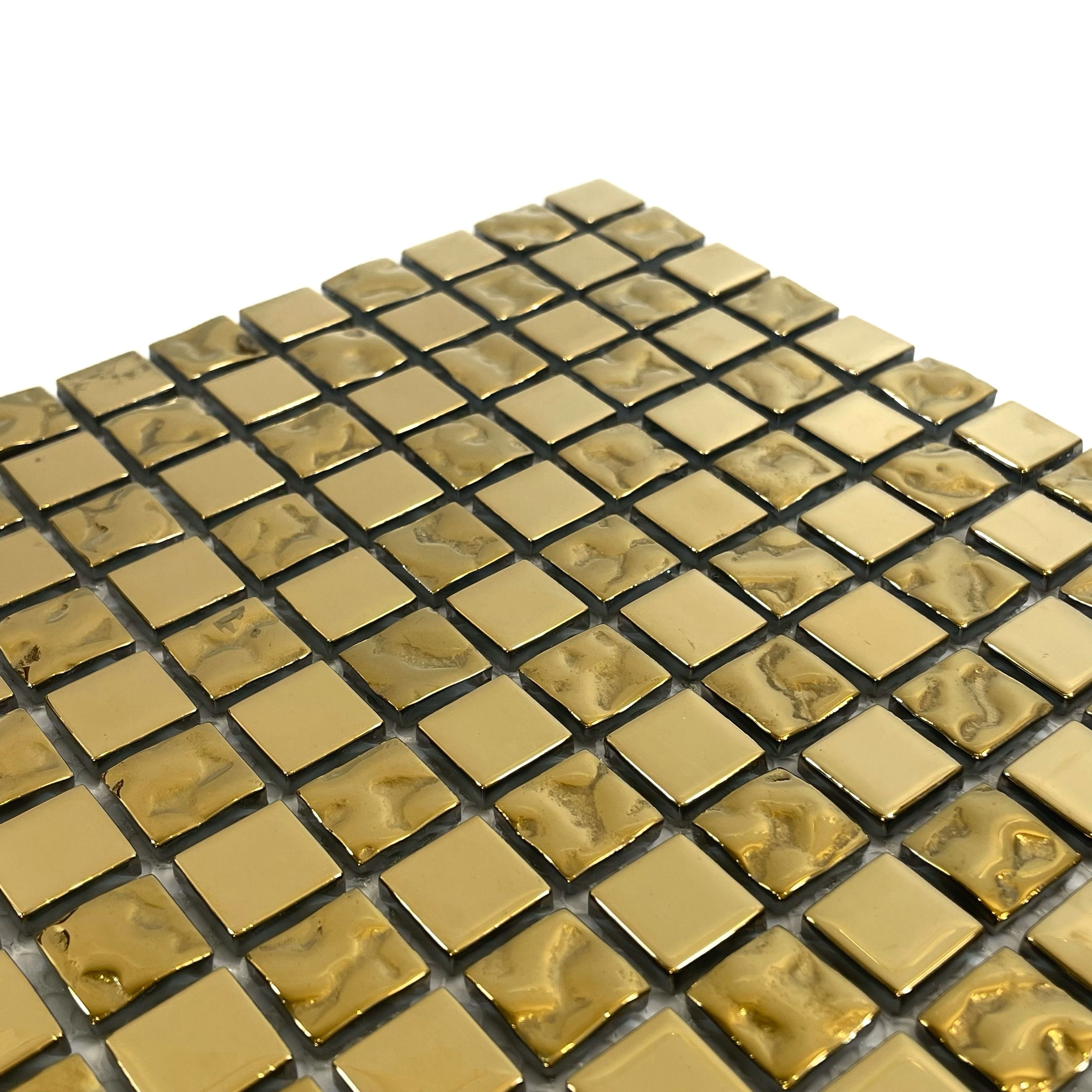 Sỉ nhà máy Gạch Mosaic Thủy Tinh Ốp Tường Trang Trí Họa Tiết Tranh Tường Mạ Điện Vàng Bóng dùng cho Trang Trí Tường Bếp