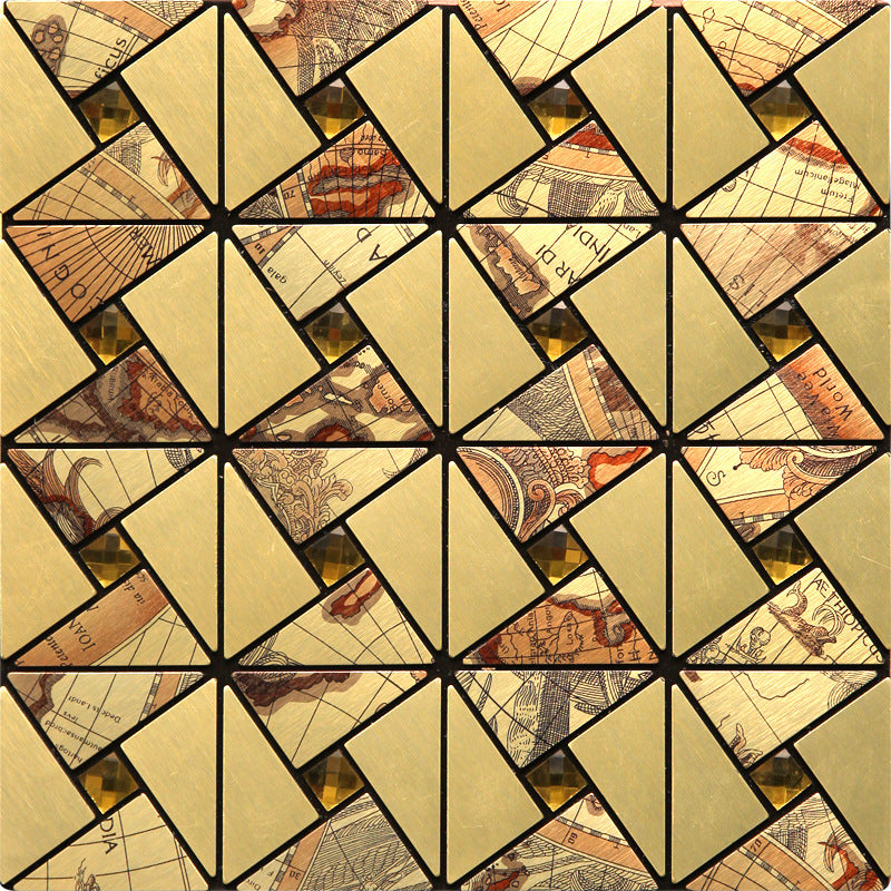 Gạch Mosaic Nhôm Trang Trí Tường Bóc Dán, Tấm Ốp Lưng Gạch Đá, Bề Mặt Nhôm Xước, Gạch Mosaic Kim Loại Chống Ẩm