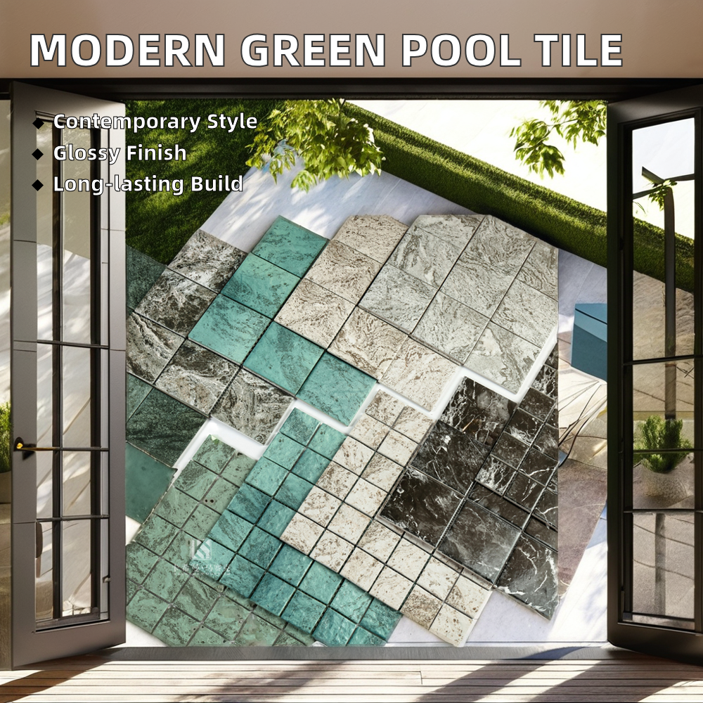 Gạch Mosaic Gốm Sứ Trang Trí Nền Xanh Lục