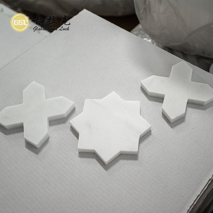 Gạch Mosaic Hình Ngôi Sao Chữ Thập Đá Cẩm Thạch Trắng Trung Quốc Mới Tường Nền Ban Công Nhà Vệ Sinh Sàn