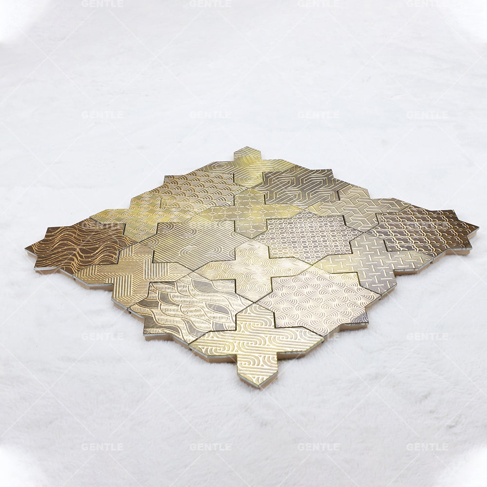 Gạch ốp tường Mosaic nhôm cao cấp đốm vàng, gạch kim loại trang trí tường phòng khách