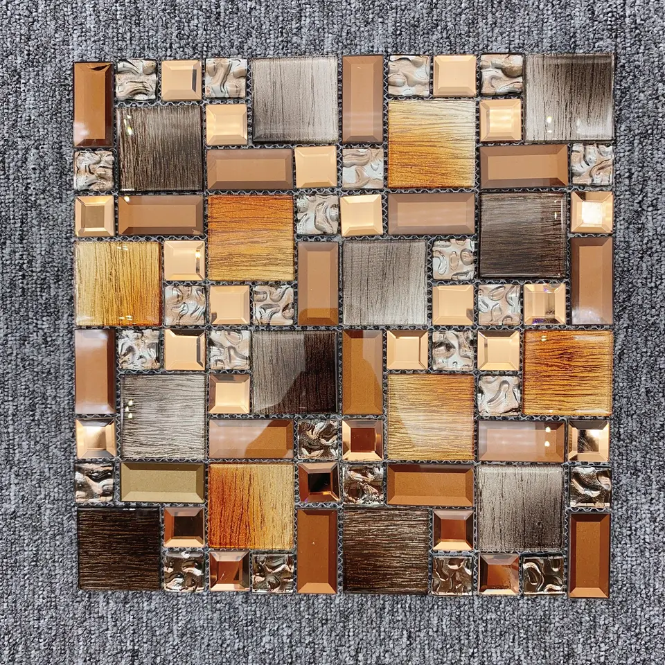 Gạch Mosaic Ốp Tường Ngoài Trời Đa Họa Tiết Vàng và Be