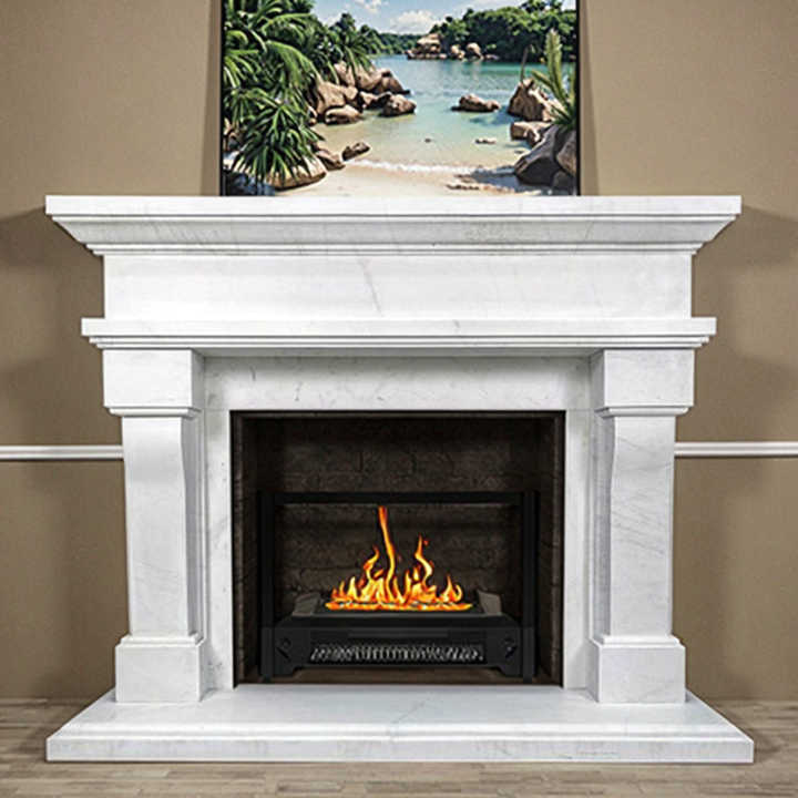 Dougbuild Tùy chỉnh Kiến trúc Hiện đại Trắng Carrara Lò sưởi Đá tự nhiên Đá cẩm thạch Trang trí Nội thất Đốt gỗ Chạm khắc