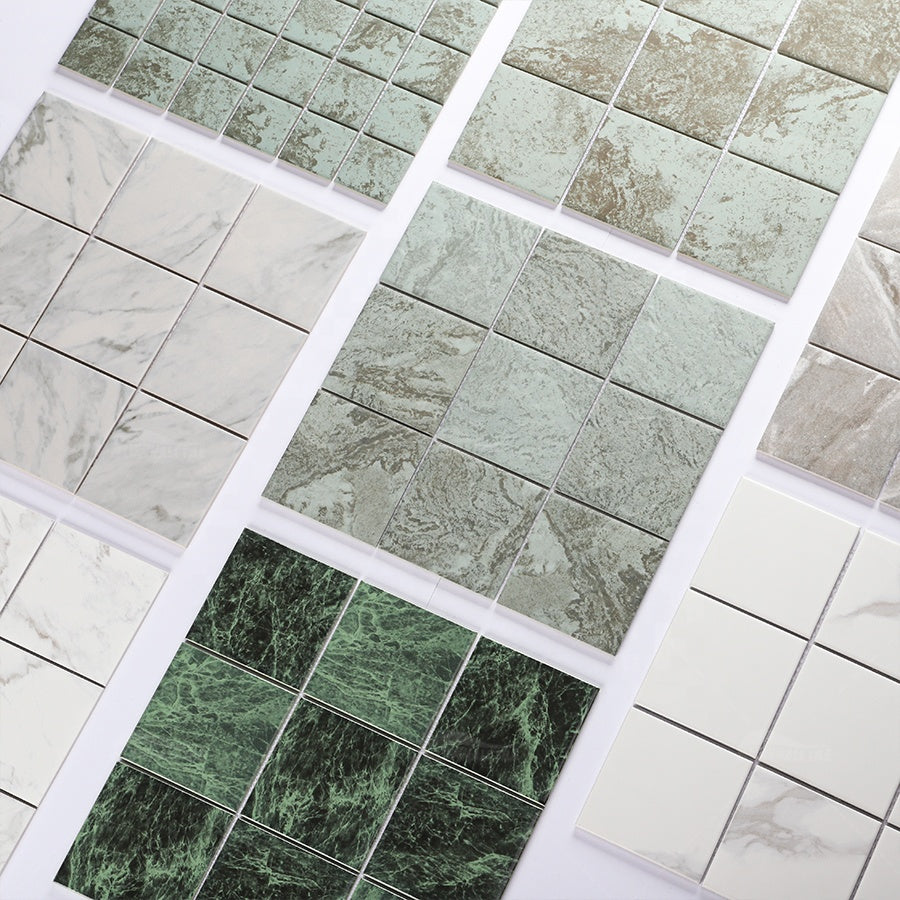 Gạch Mosaic Gốm Sứ Hình Vuông Bluwhale 48x48mm, Mặt Đá Marble Tự Nhiên, Màu Xanh Bali