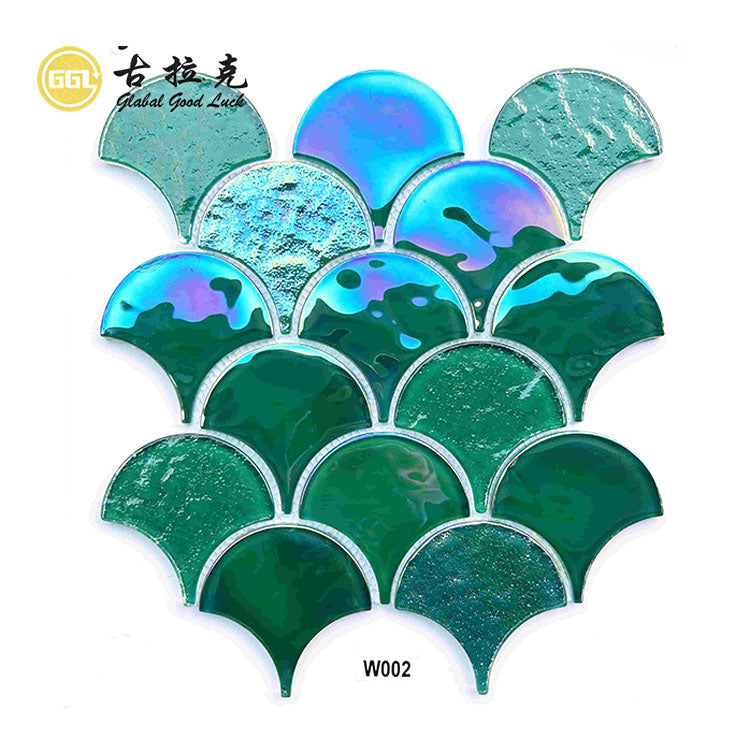 Gạch lát Goodluck Mosaic Kính Thiết Kế Hiện Đại Hoạ Tiết Parquet Hình Quạt Dùng Cho Trong Nhà & Ngoài Trời Để Trang Trí Bể Bơi Phòng Tắm Biệt Thự